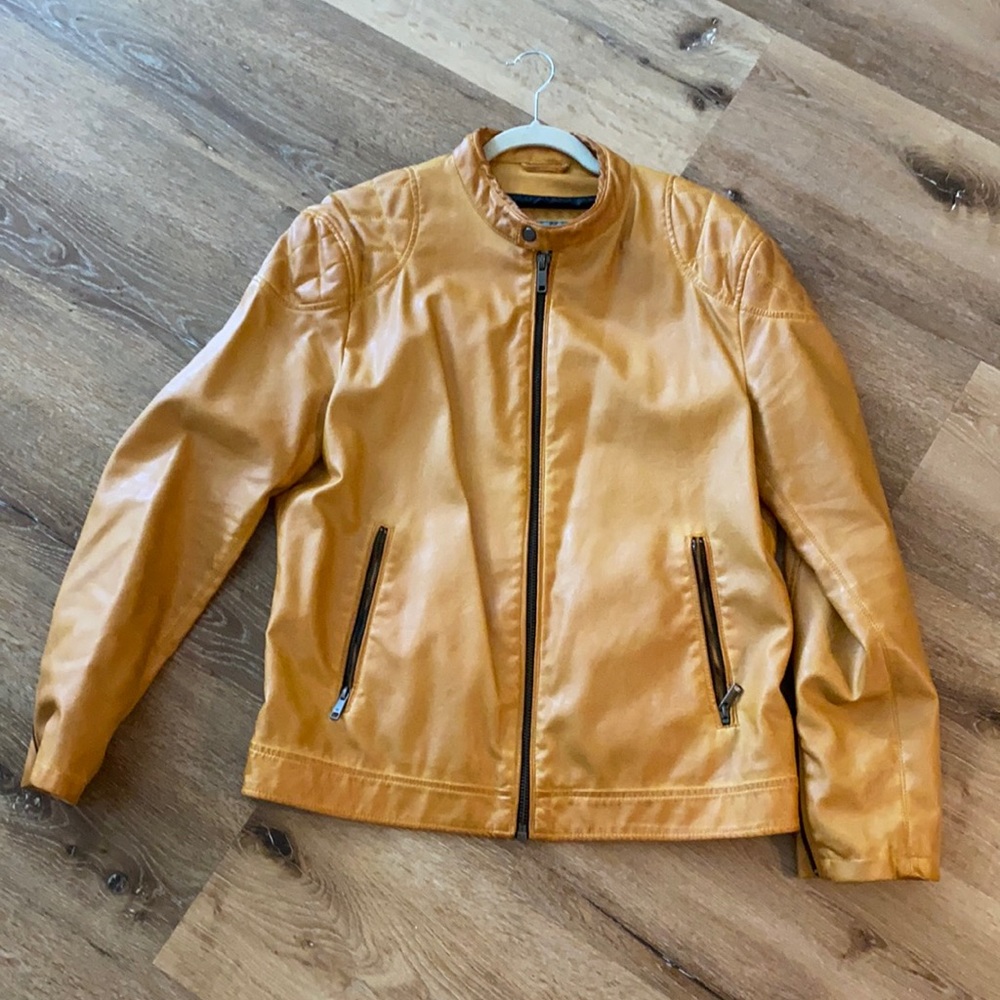 Aged Yellow faux Leather Biker Jacket